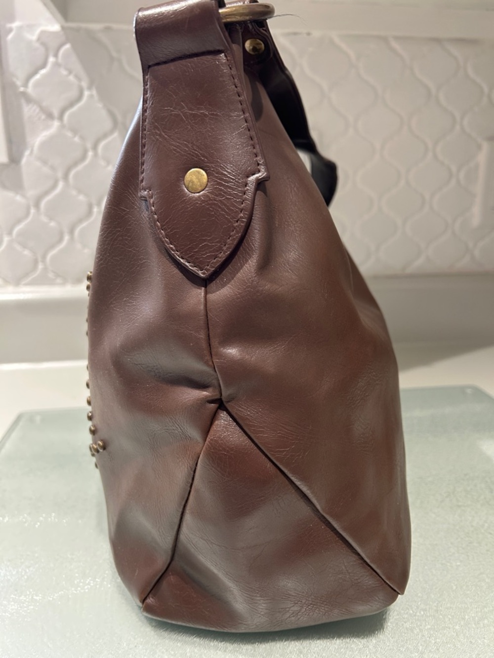 Frankie and Johnnie Studded Leather Shoulder Bag - Brown - Picture 2 of 11